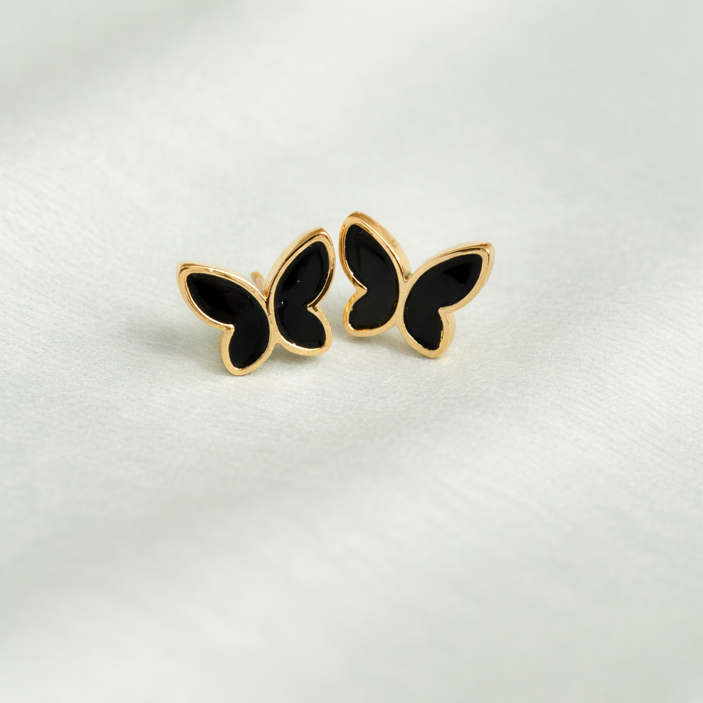 Black Butterfly Gold Stud Earrings