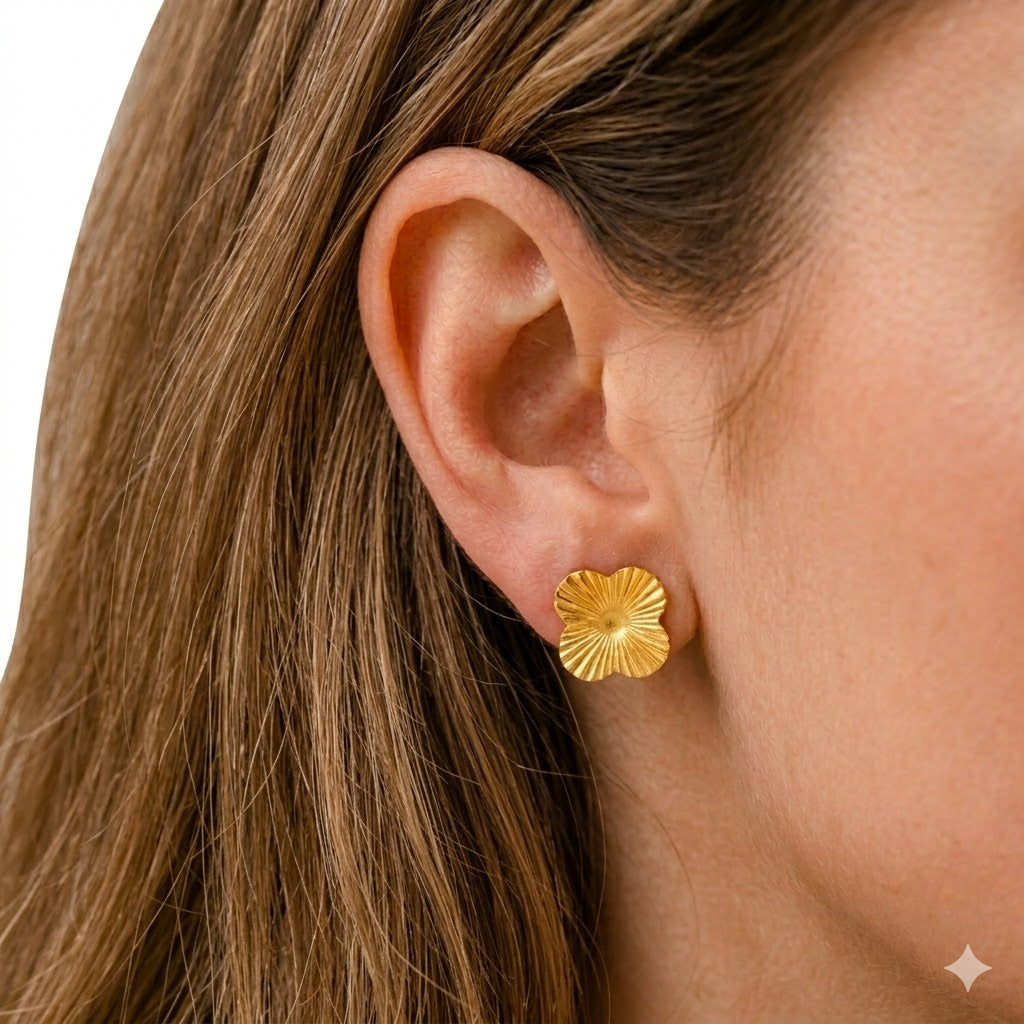 Gold Textured Flower Stud Earrings