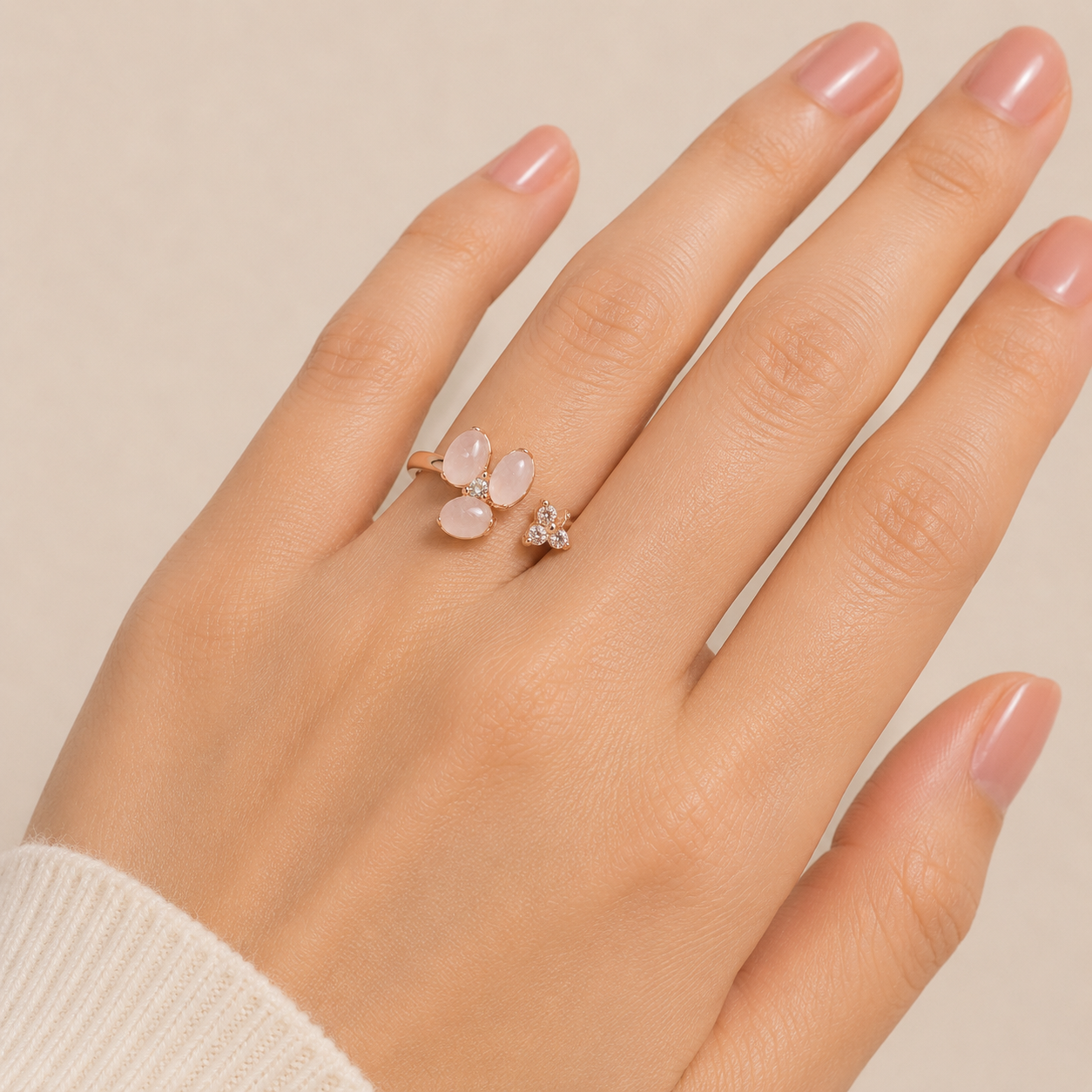 Rose Gold Petal Crystal Ring