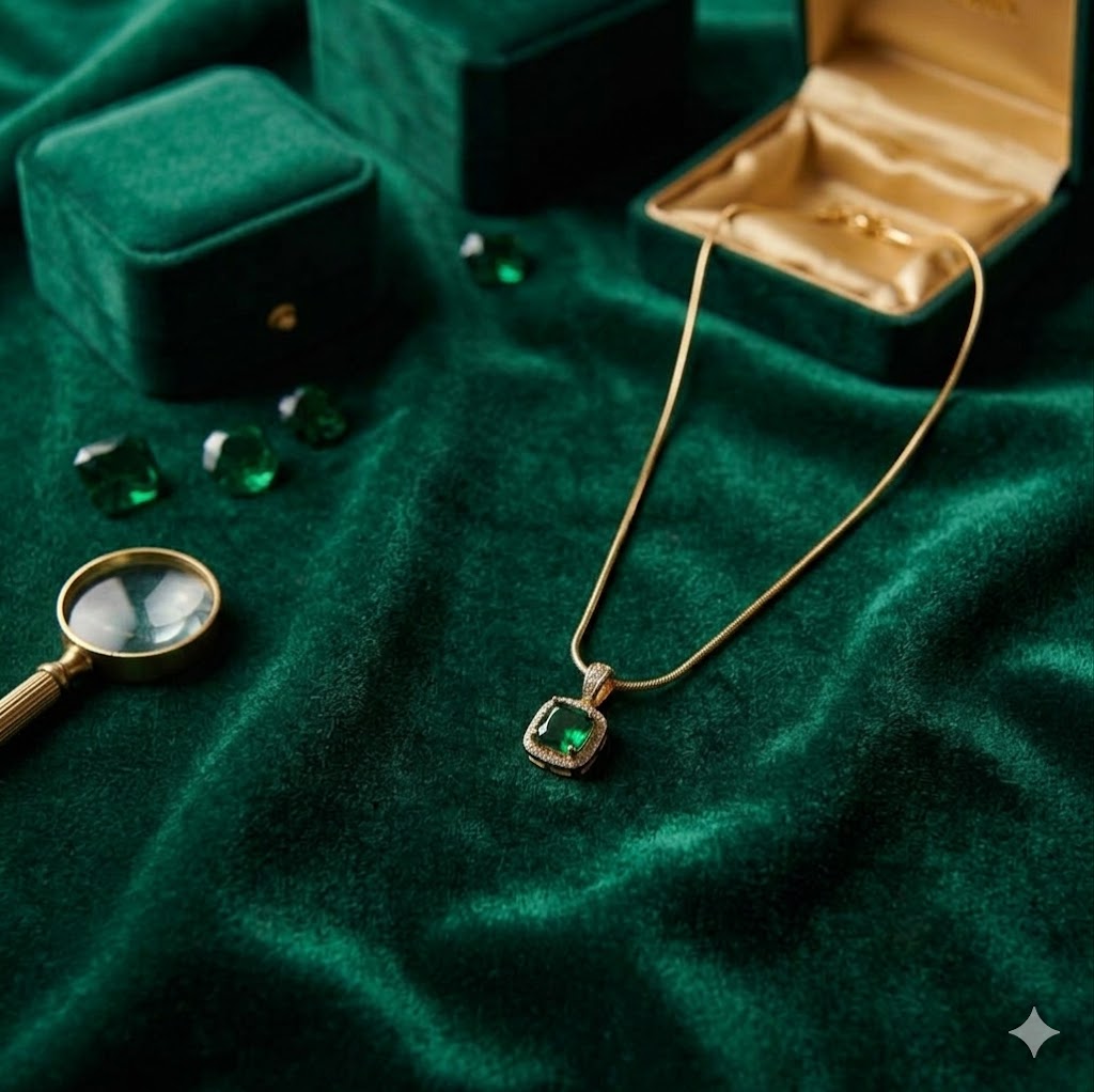 Emerald Halo Pendant Necklace