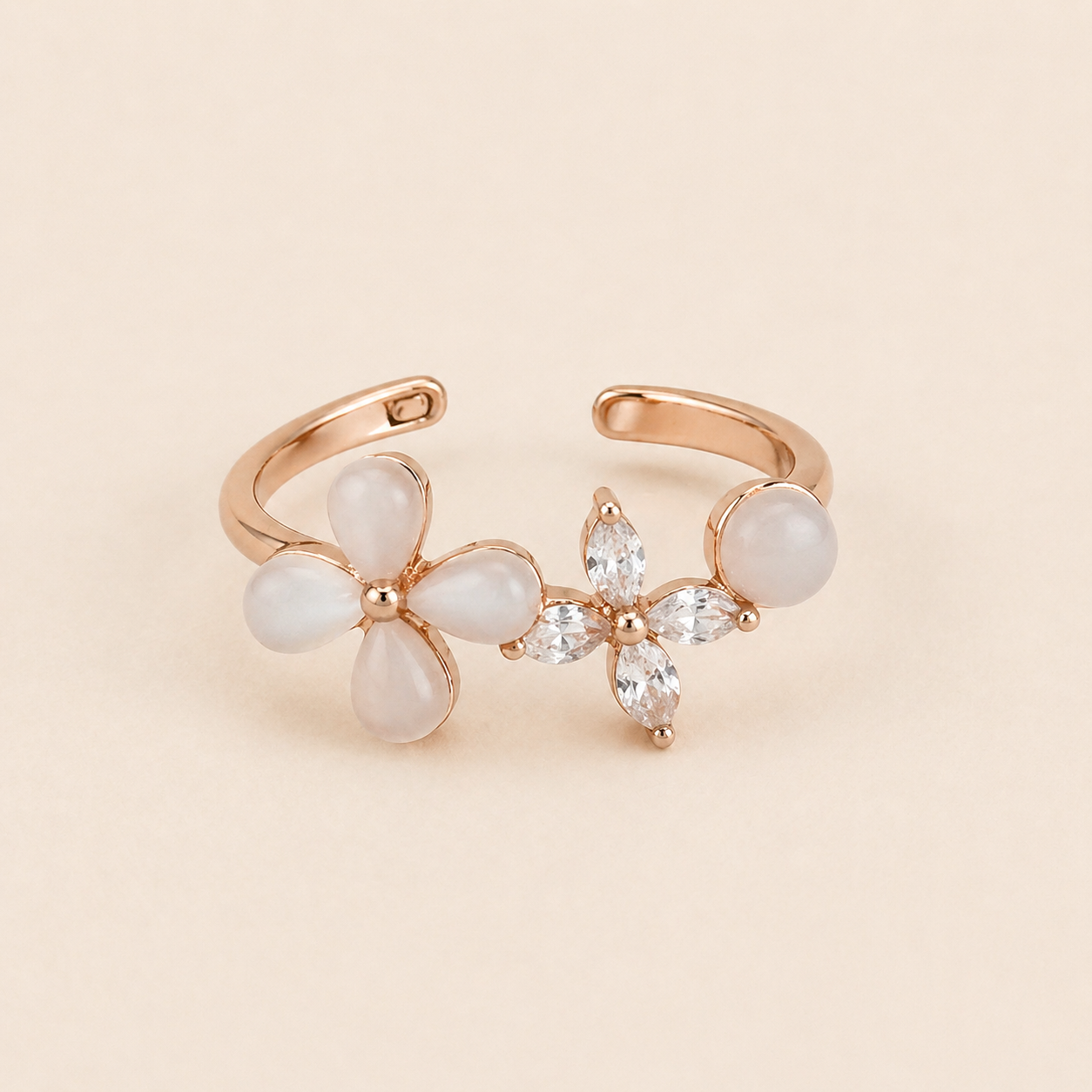 Rose Gold Blossom Crystal Ring