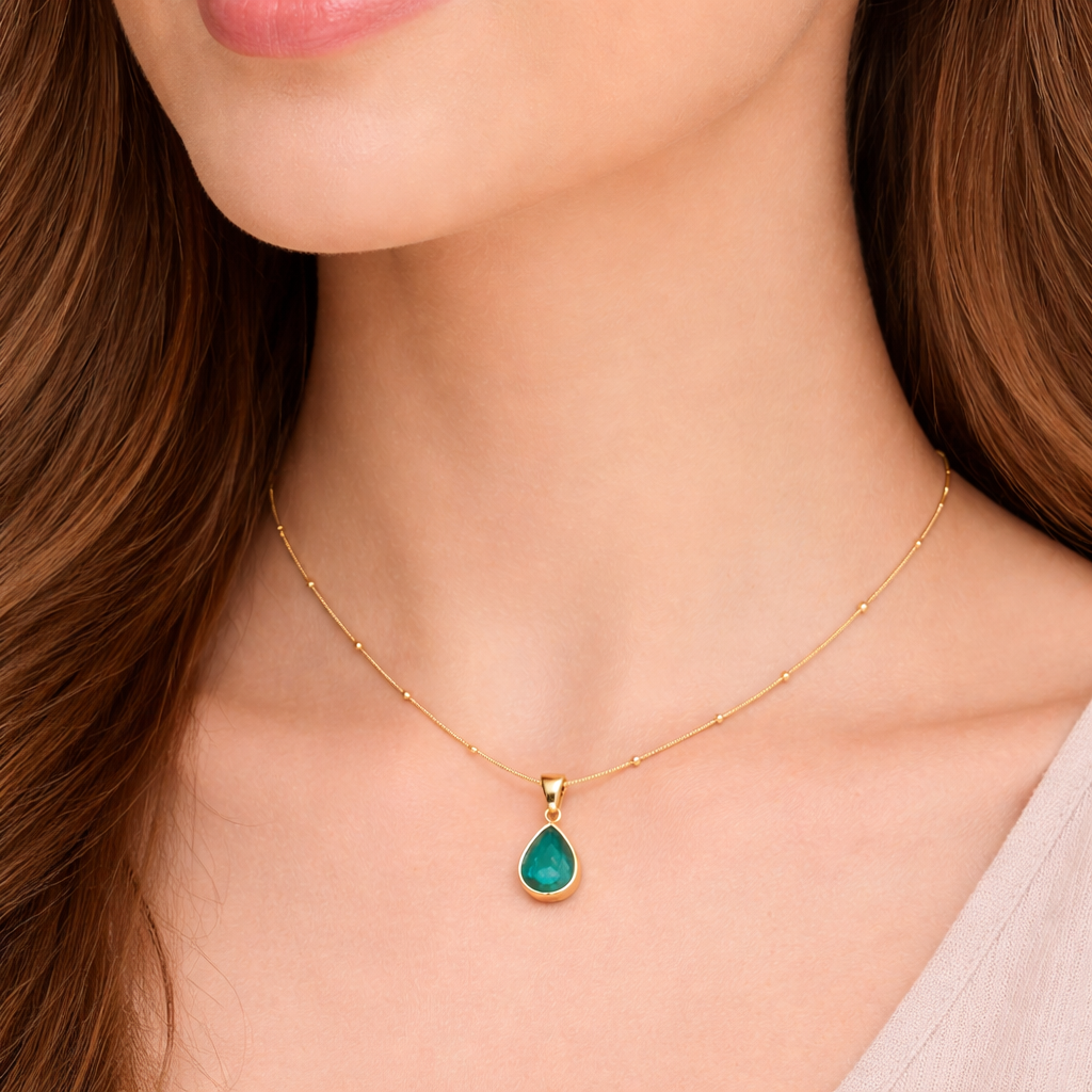 Emerald Drop Pendant Chain