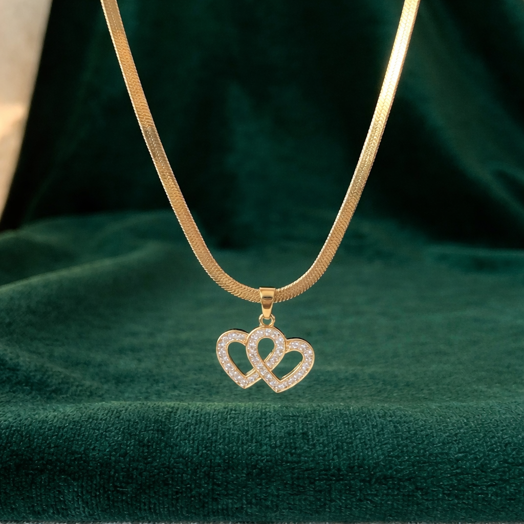 Twin Heart Crystal Pendant Chain