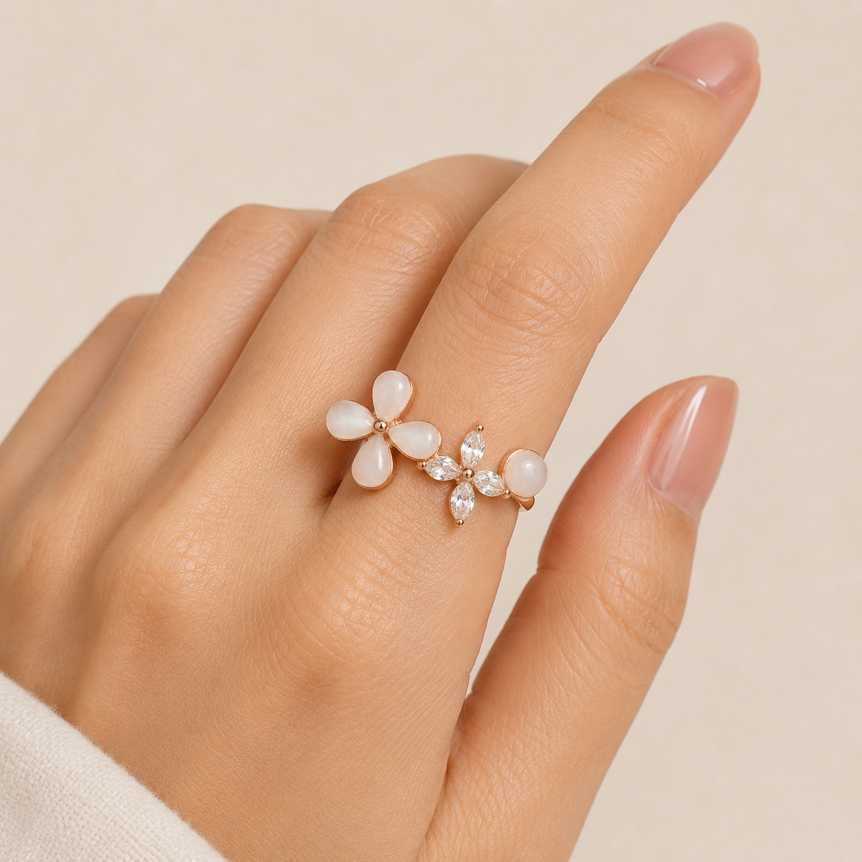 Rose Gold Blossom Crystal Ring