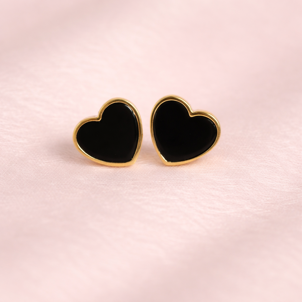 Title  Black Heart Gold Stud Earrings