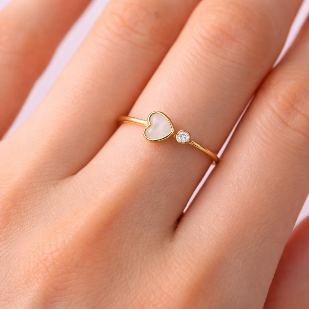 Heart Pearl & Diamond Gold Ring