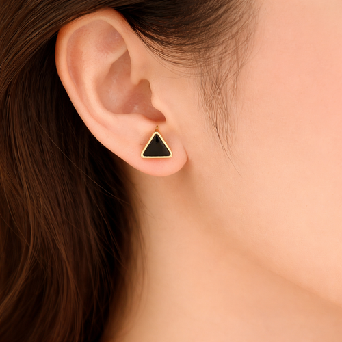 Black Triangle Gold Stud Earrings