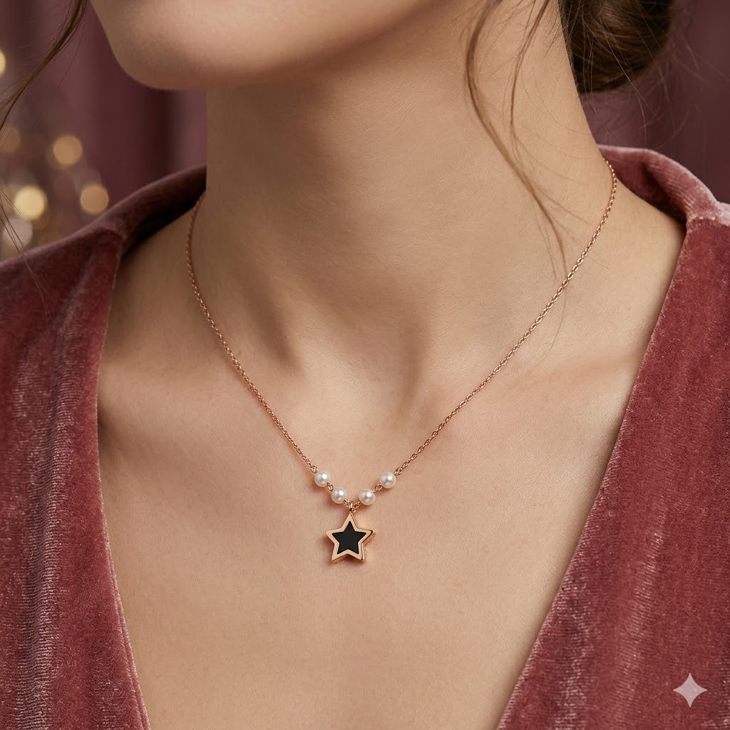 Rose Gold Star Pearl Necklace