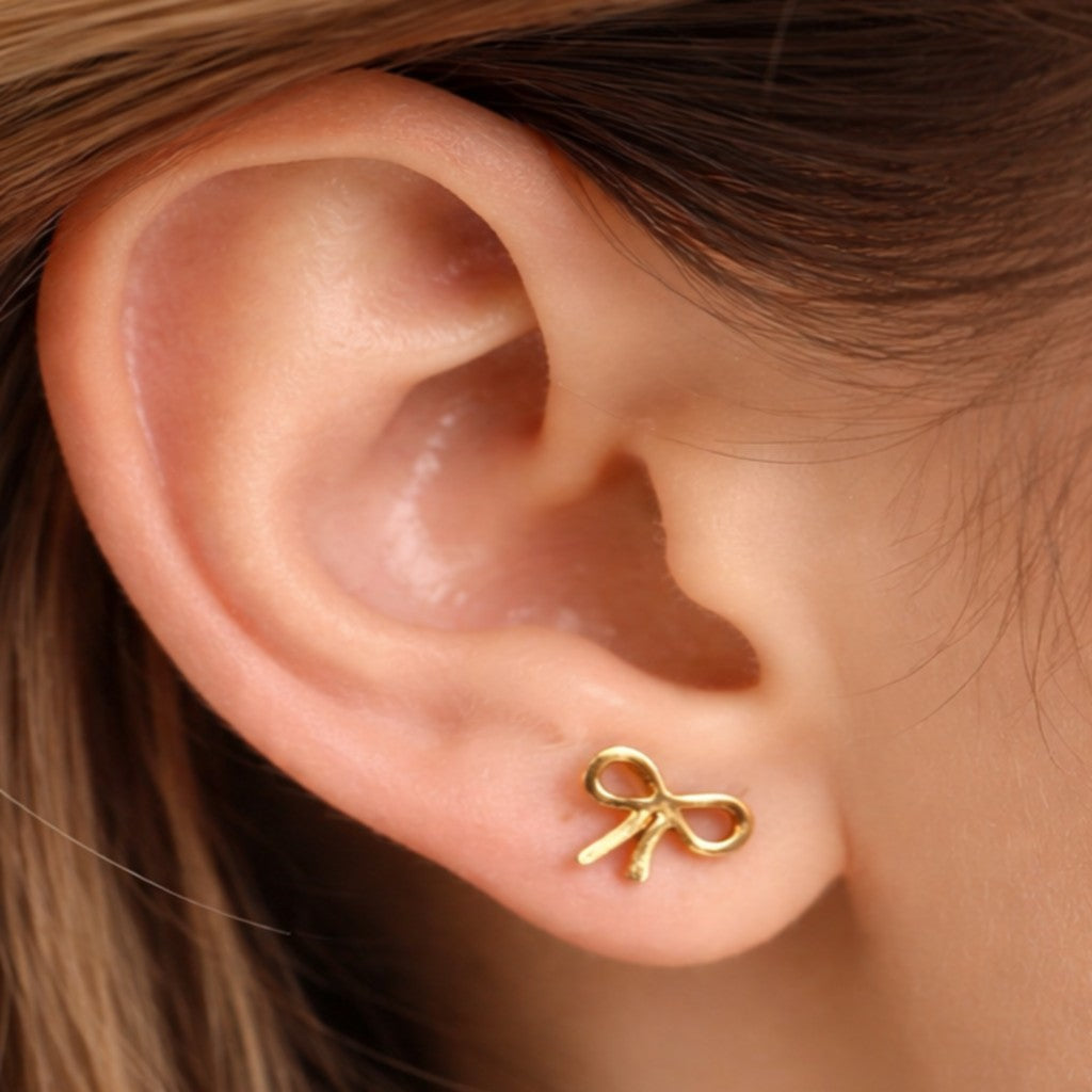 Gold Bow Stud Earrings