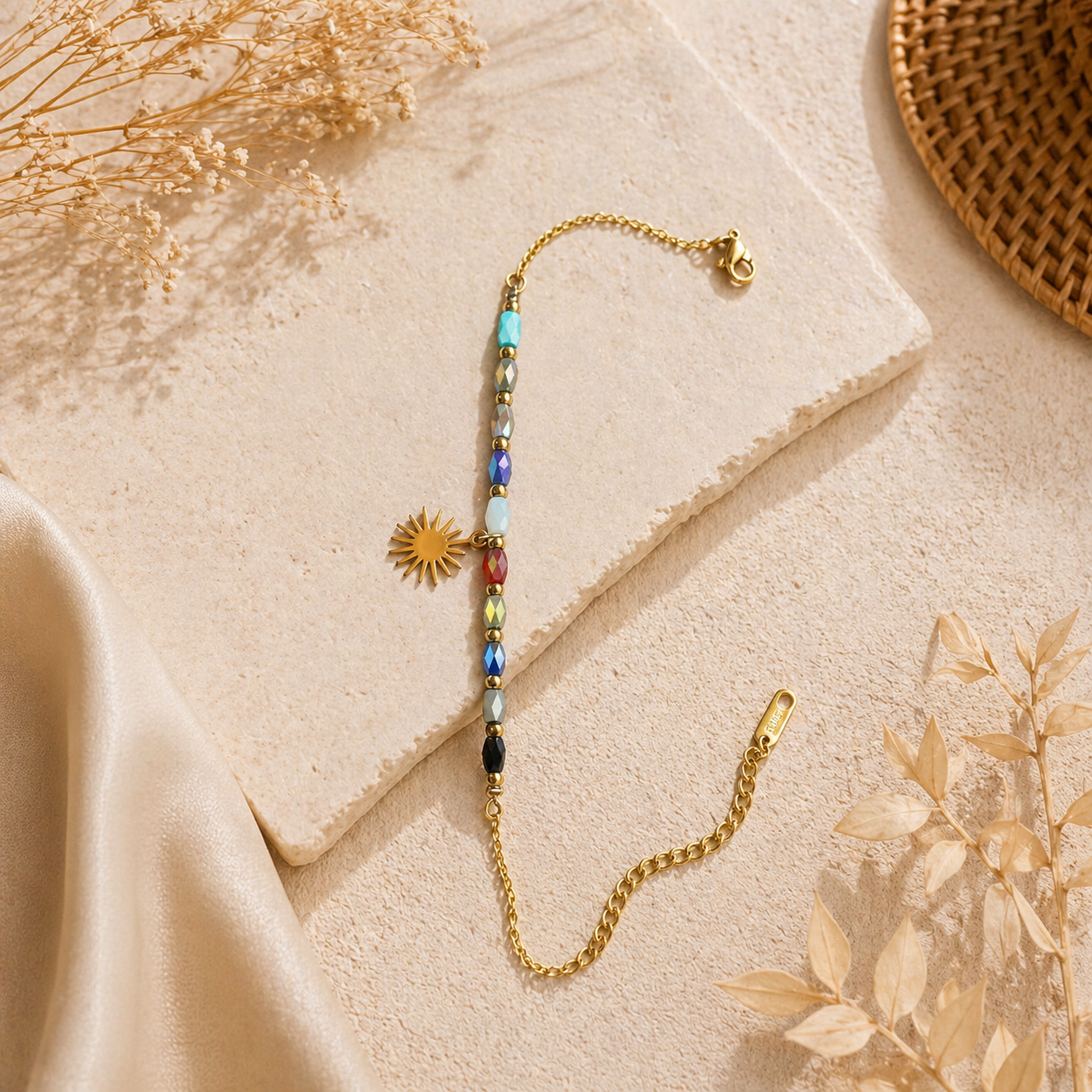 Sun Charm Multicolor Beaded Bracelet