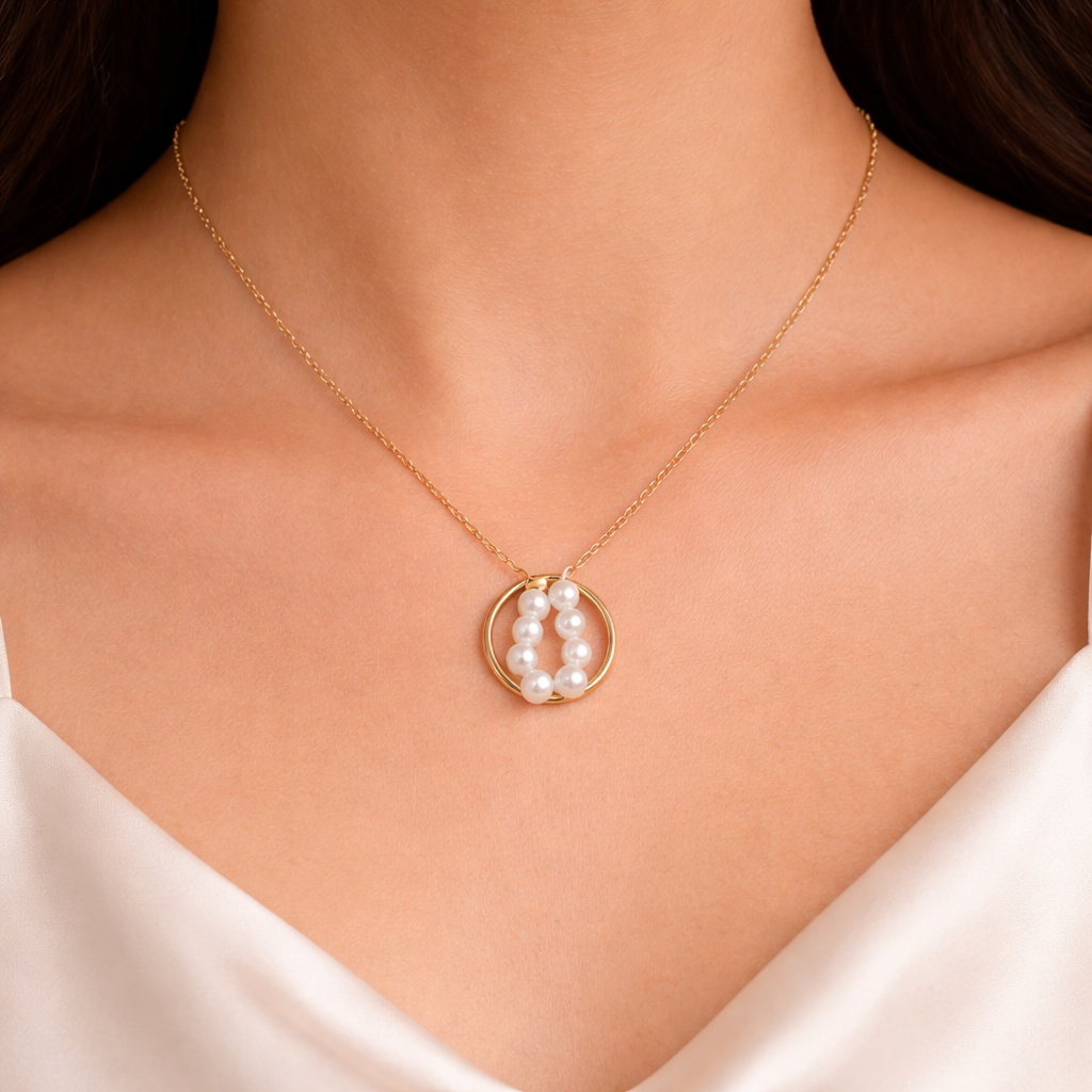 Gold Pearl Circle Necklace