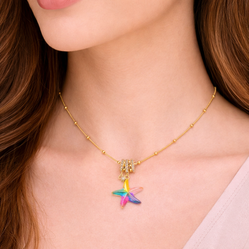 Rainbow Starfish Charm Necklace