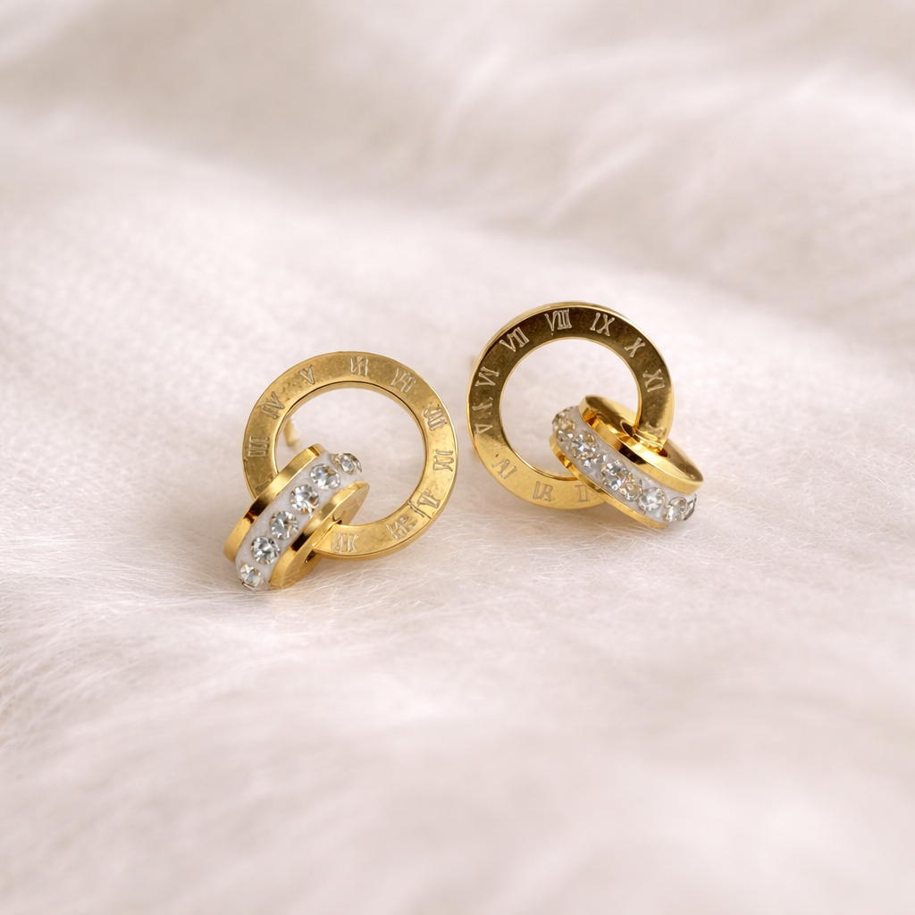 Roman Circle Zircon Stud Earrings