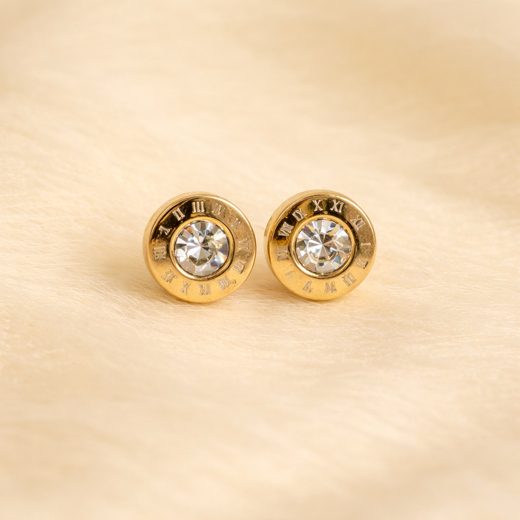 Roman Zircon Gold Stud Earrings
