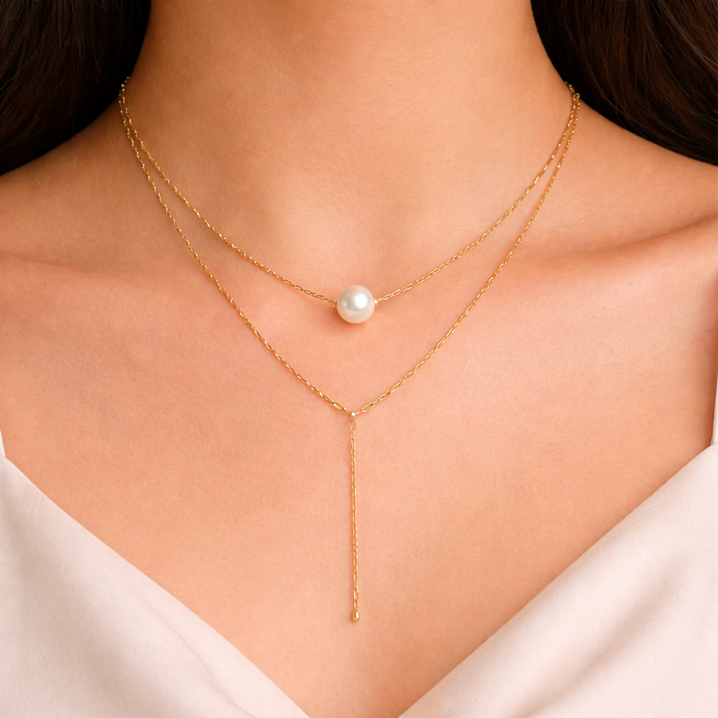 Layered Pearl Drop Necklace