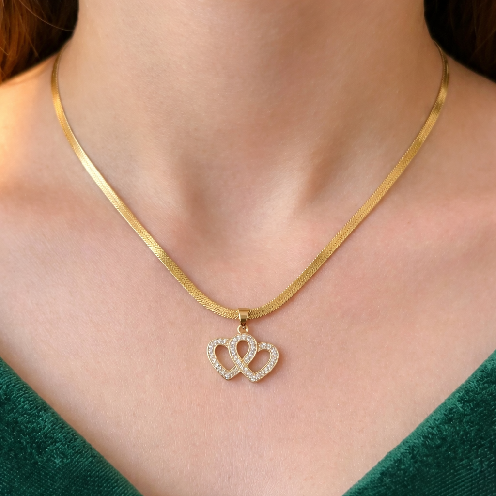 Twin Heart Crystal Pendant Chain