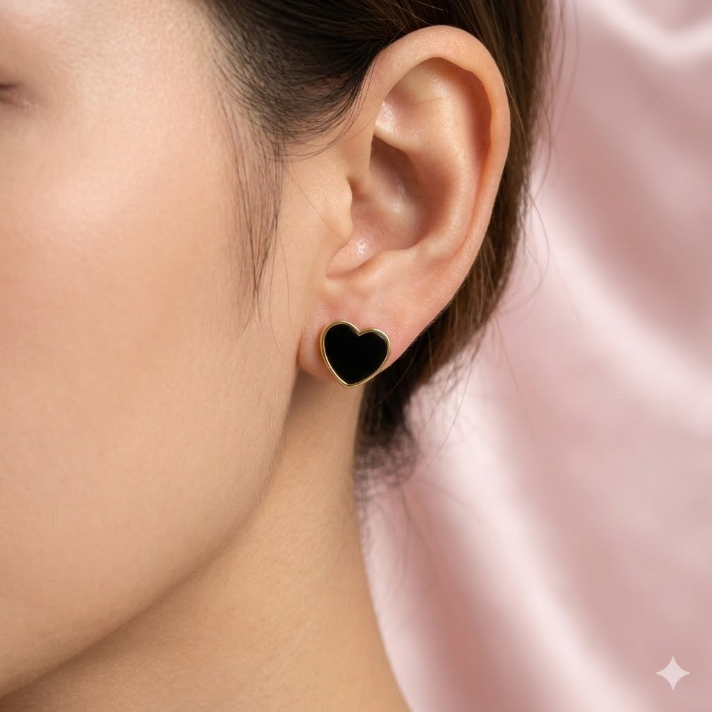 Title  Black Heart Gold Stud Earrings