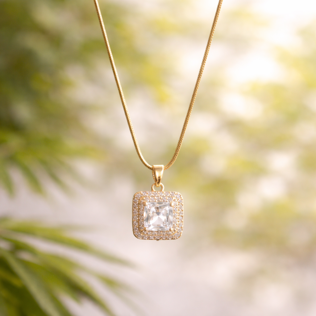 Square Crystal Pendant Necklace