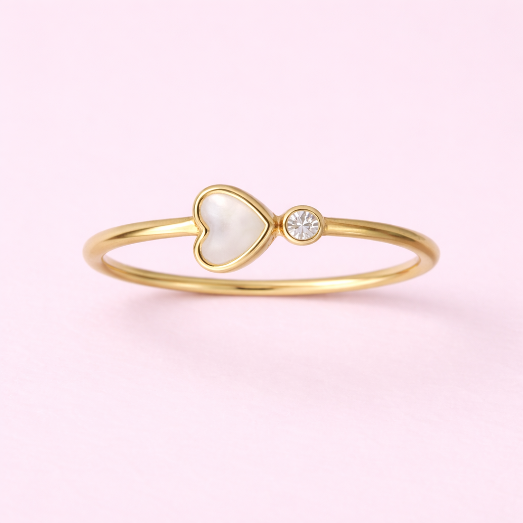 Heart Pearl & Diamond Gold Ring