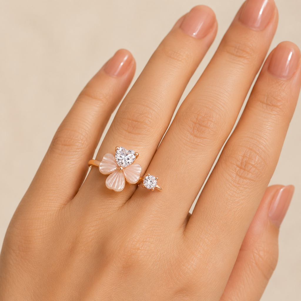 Rose Gold Floral Heart Ring