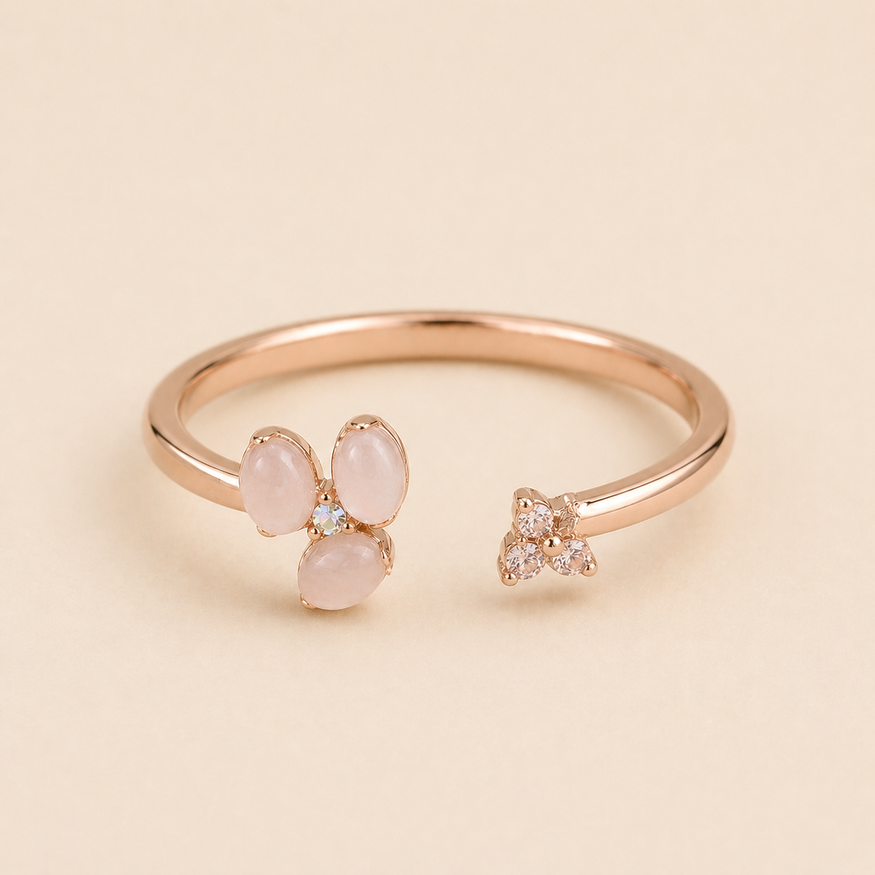 Rose Gold Petal Crystal Ring