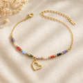 Multi-Color Bead Heart Charm Bracelet