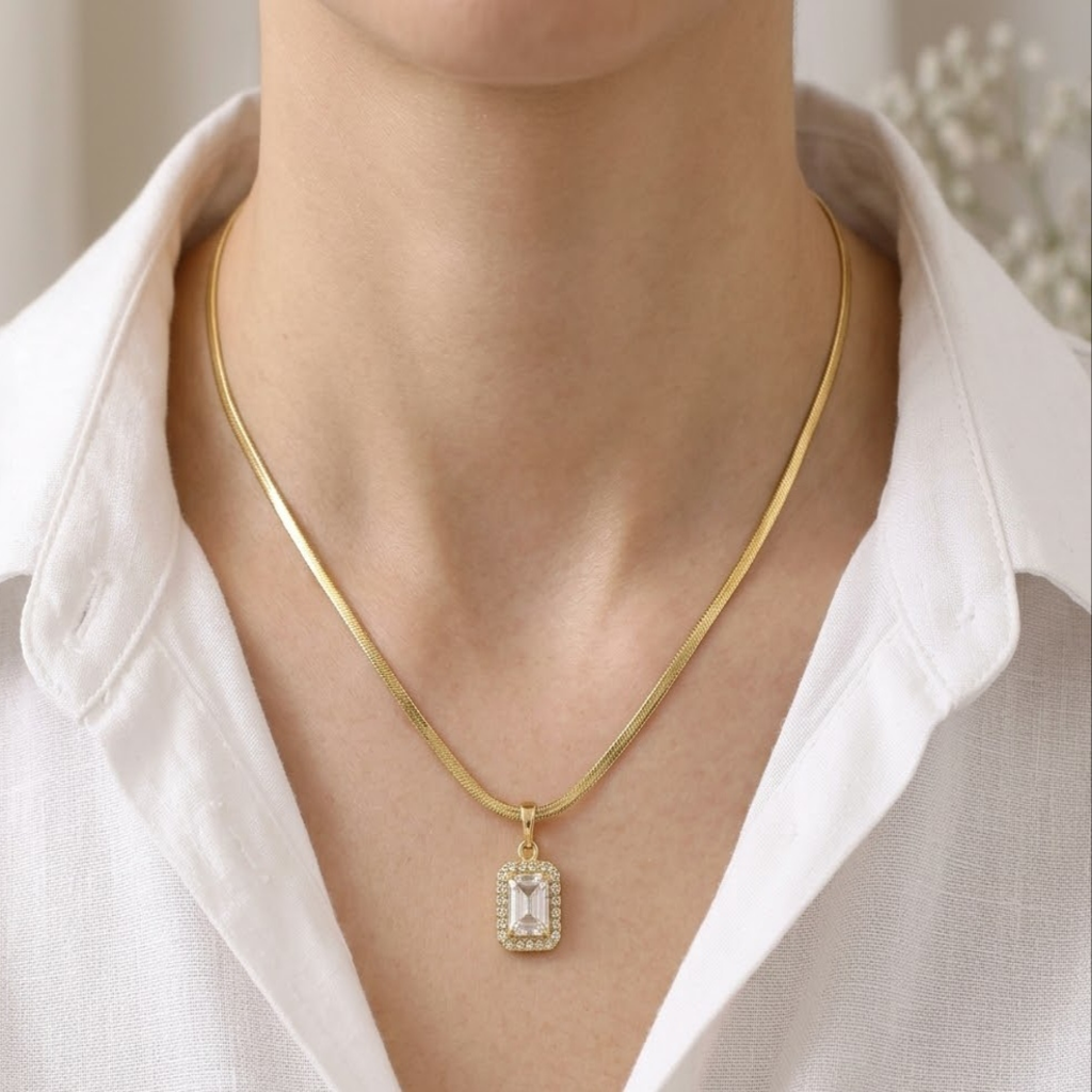 Emerald-Cut Crystal Necklace