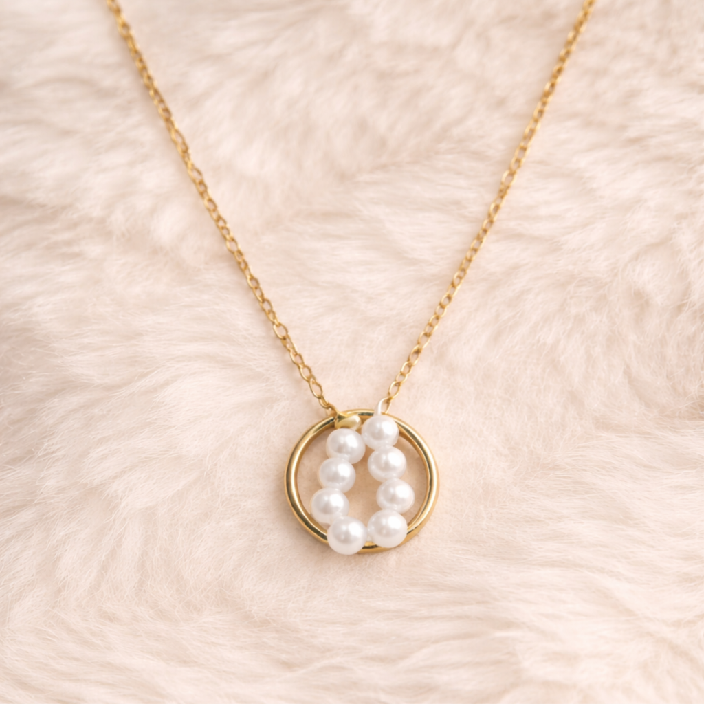 Gold Pearl Circle Necklace