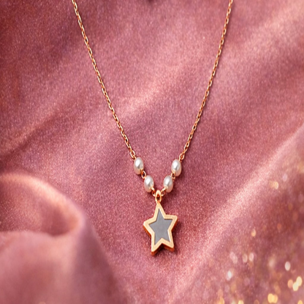 Rose Gold Star Pearl Necklace