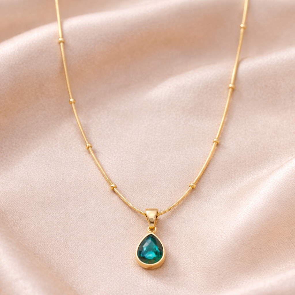 Emerald Drop Pendant Chain