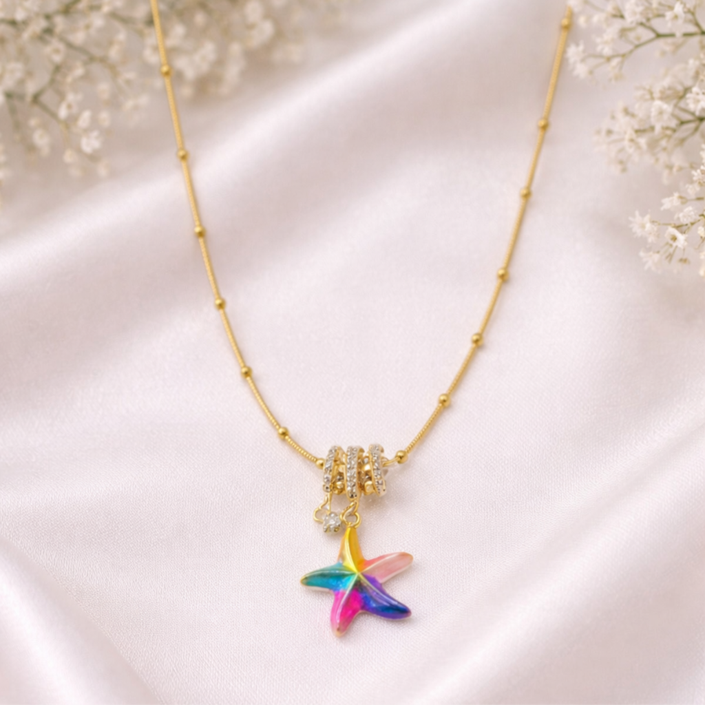 Rainbow Starfish Charm Necklace